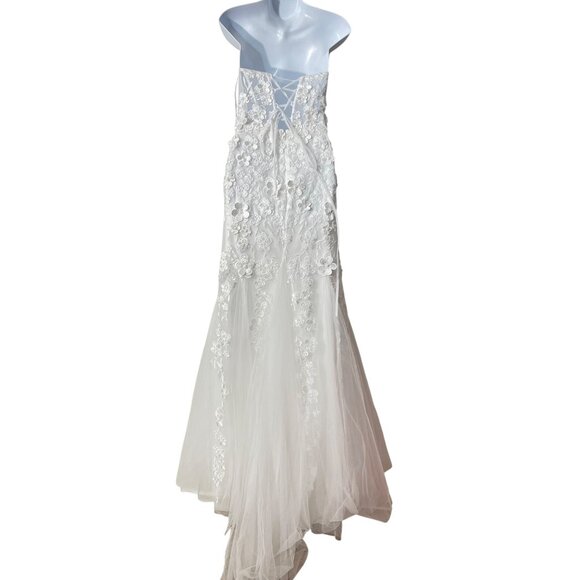 Lulus Adoring Bliss White Tulle Strapless Lace-Up Mermaid Maxi Dress Size XL - Picture 4 of 9